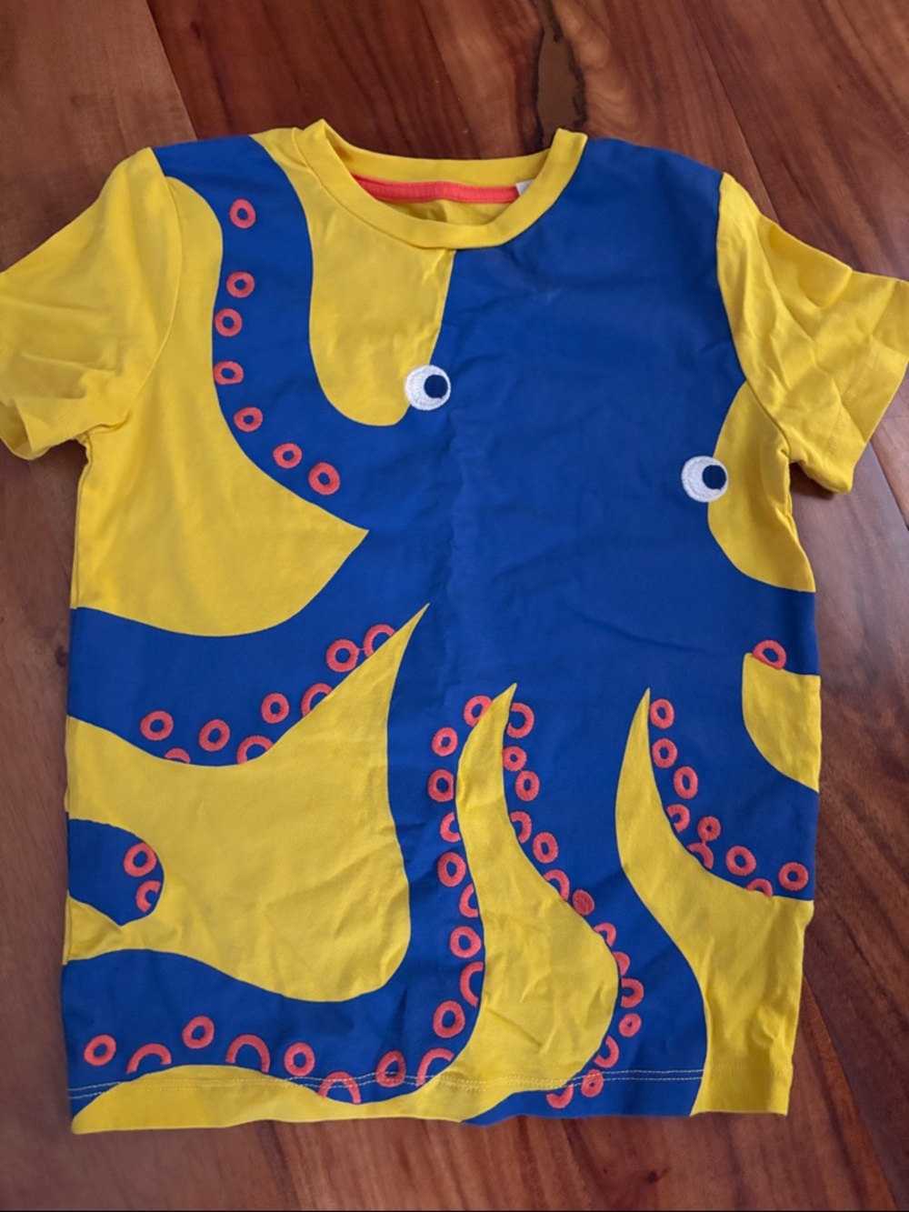 Mini Boden Yellow Tee with Blue Octopus Graphic - worn once